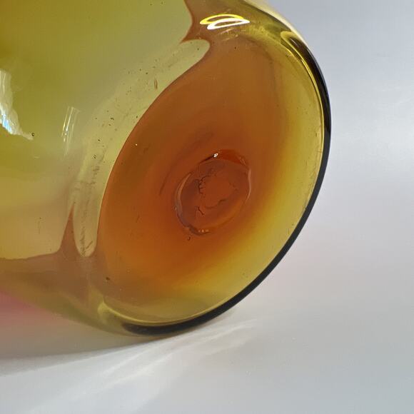 Vintage Blenko Amberina Glass Salad Bowl-Tangerine Glow-Smooth Sides-2 Bubbles - Picture 6 of 8